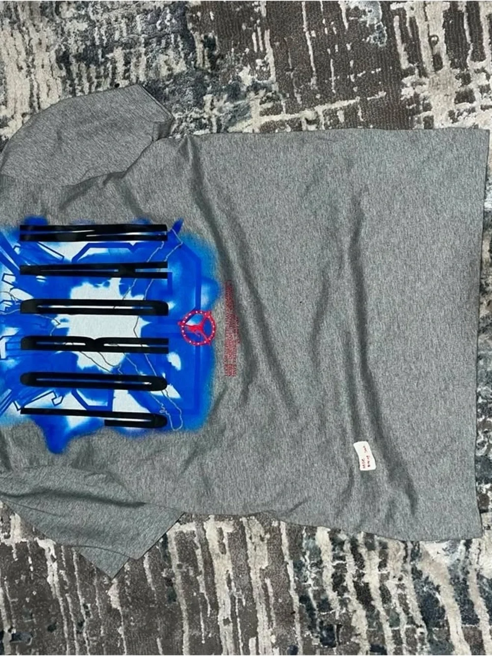 Graphic Jordan Grey Tee with Blue and Black Print